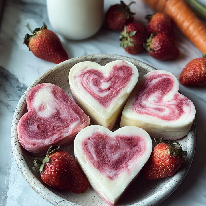 Strawberry Swirl Frozen Heart Treats for Dogs